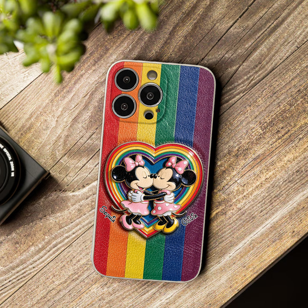 LGBT Cartoon Mouse, Pride Month - Personalized LGBT Support 3D Embossed Leather Phone Case