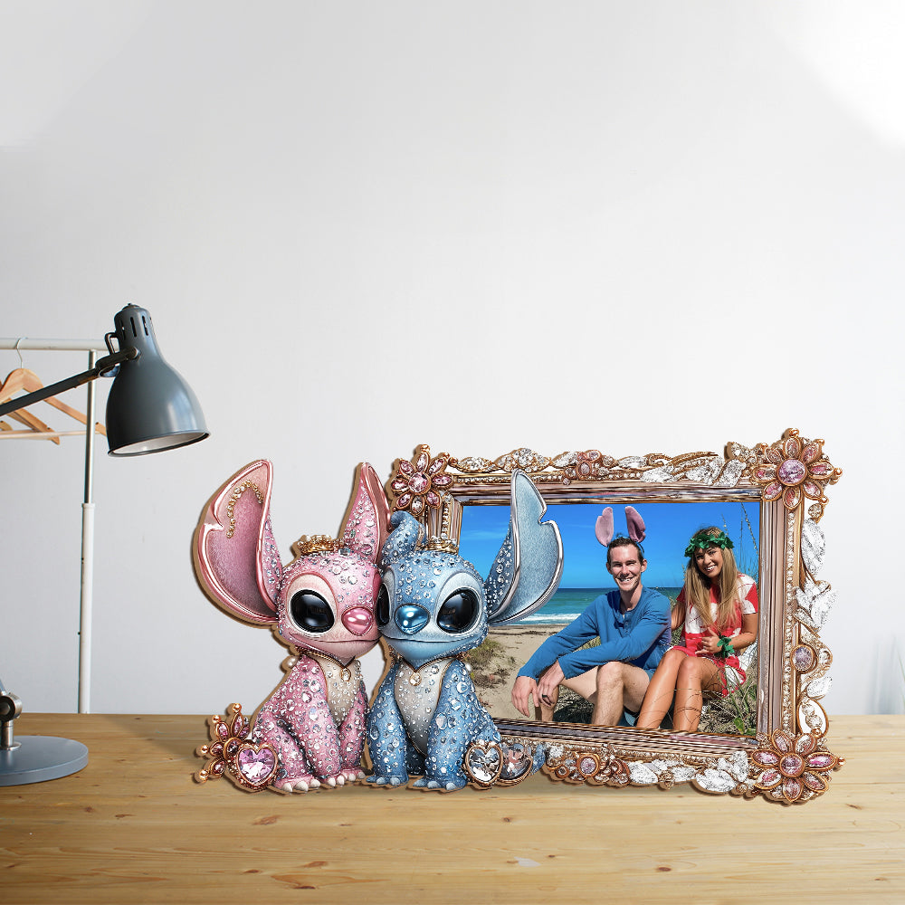 Ohana Monster Couple - Personalized Ohana Cut Shape Photo Frame