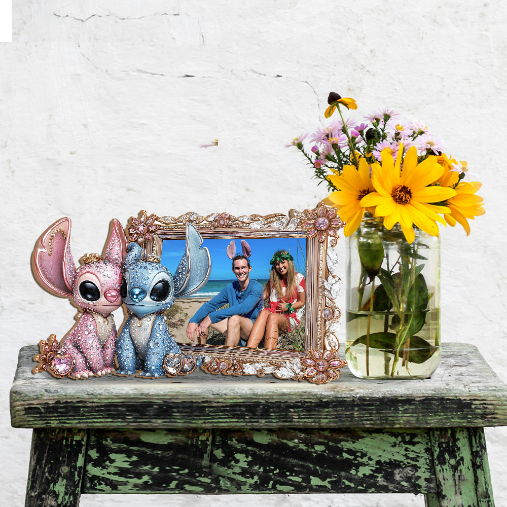 Ohana Monster Couple - Personalized Ohana Cut Shape Photo Frame