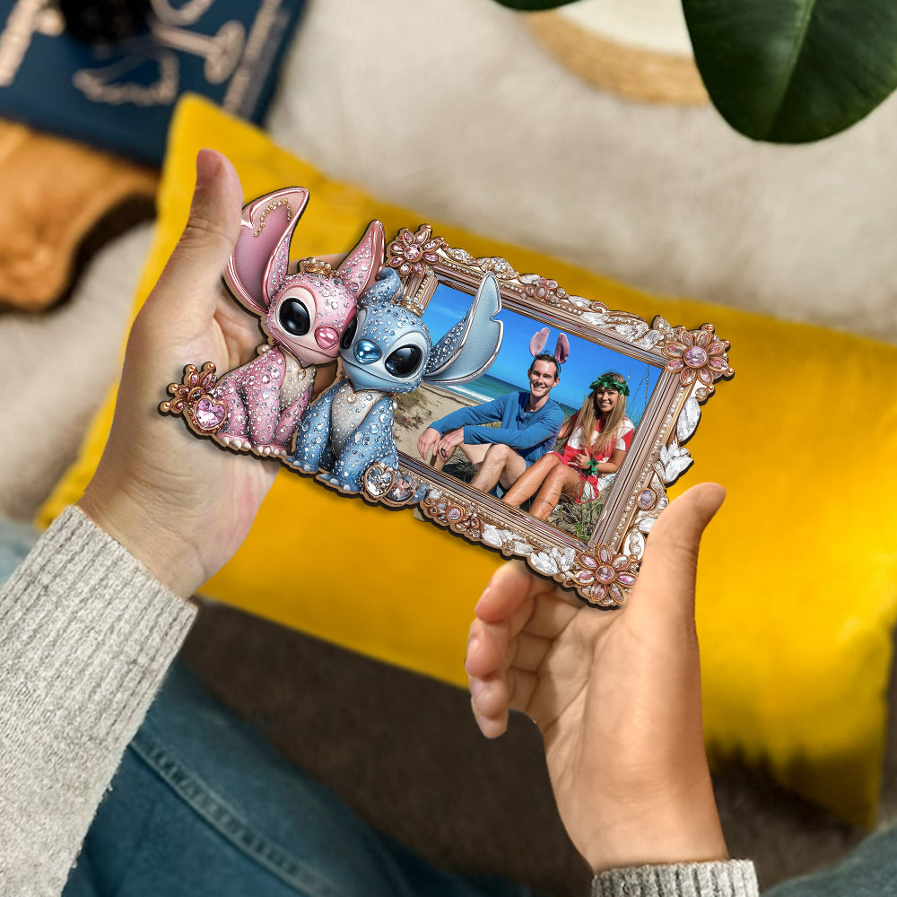 Ohana Monster Couple - Personalized Ohana Cut Shape Photo Frame