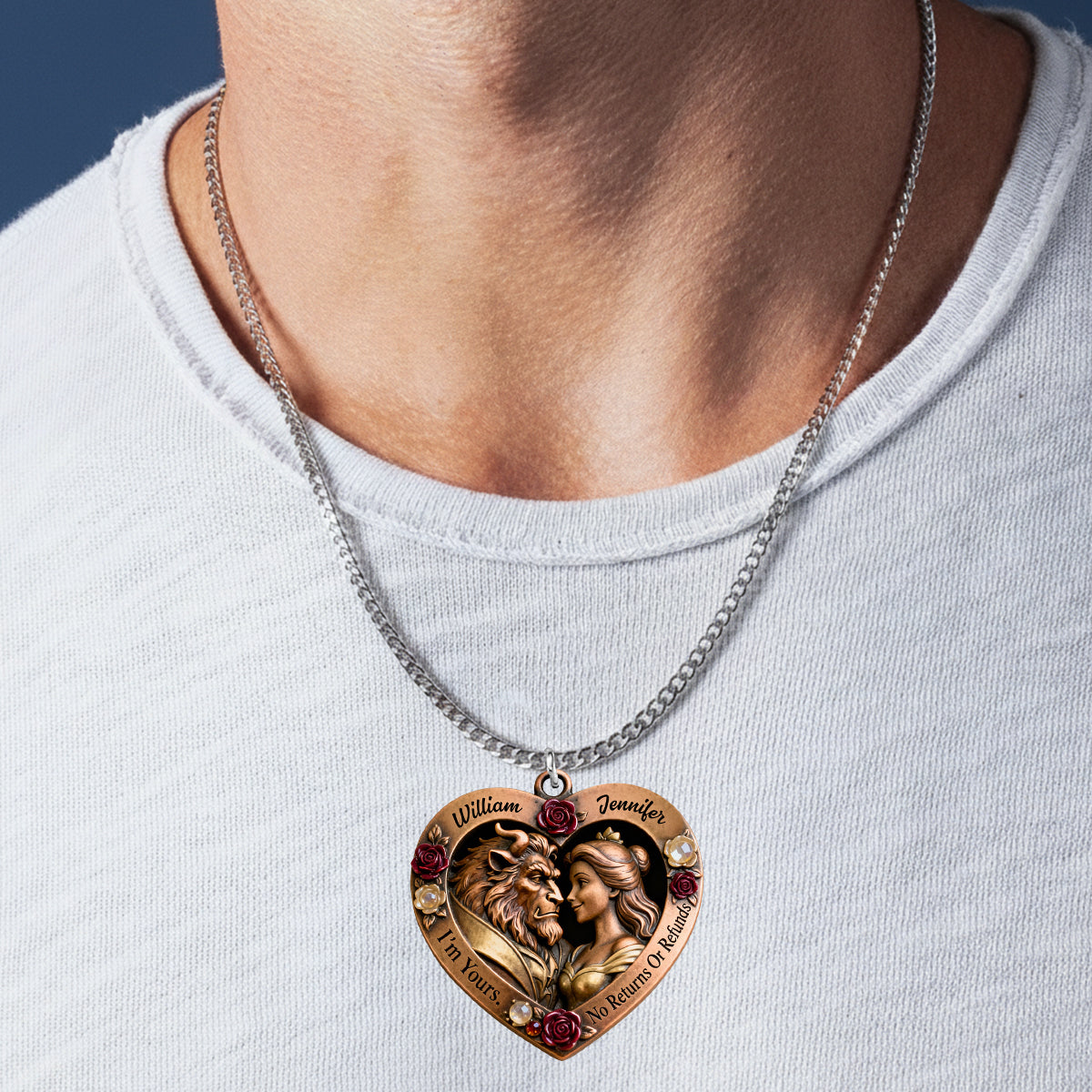 I'm Yours - Personalized Beauty And The Beast Shaped Metal Pendant Necklace
