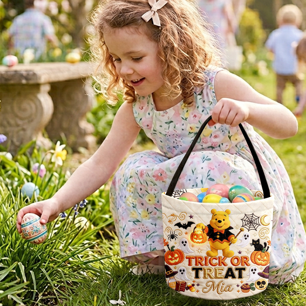 Trick Or Treat - Personalized Yellow Bear Canvas Bucket Bag