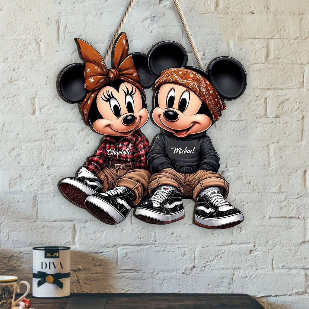 Chicano Mouse Couple - Personalized Mouse Custom Shaped Wood Sign