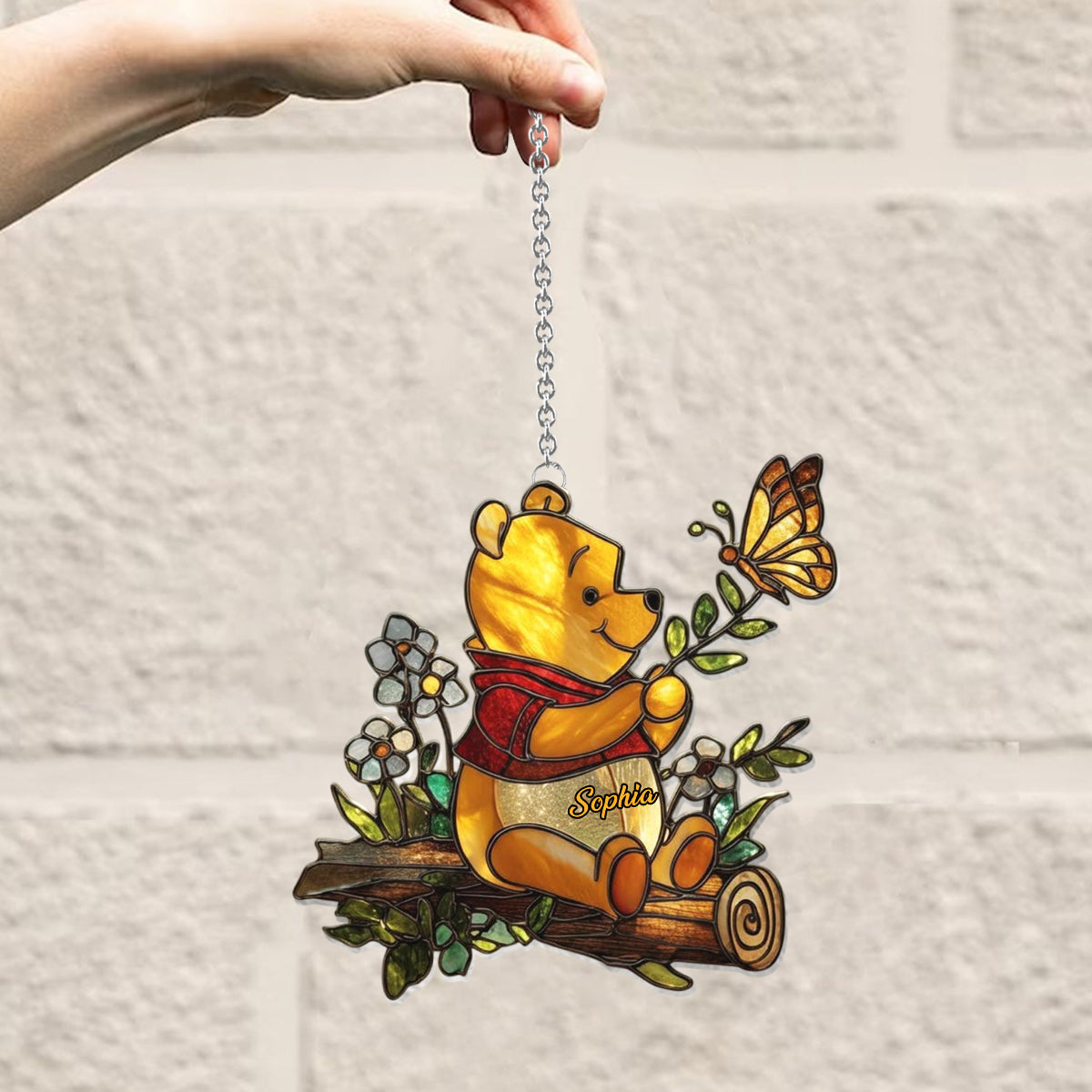 Cute Yellow Bear - Personalized Yellow Bear Window Hanging Suncatcher Ornament