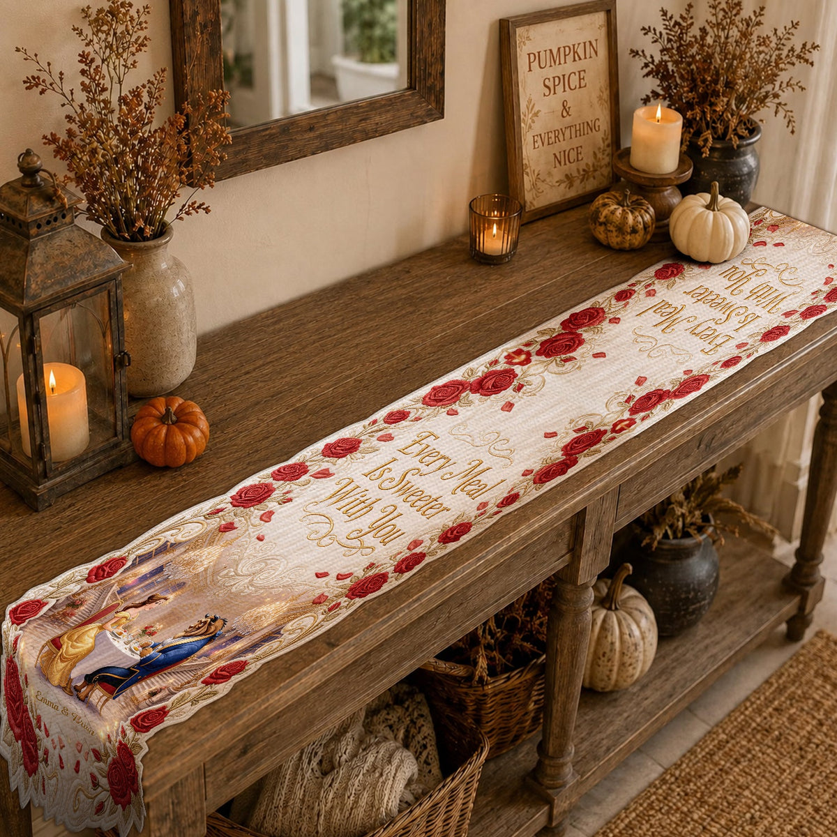 Every Meal Is Sweeter With You - Personalized Beauty And The Beast Table Runner Custom Shape