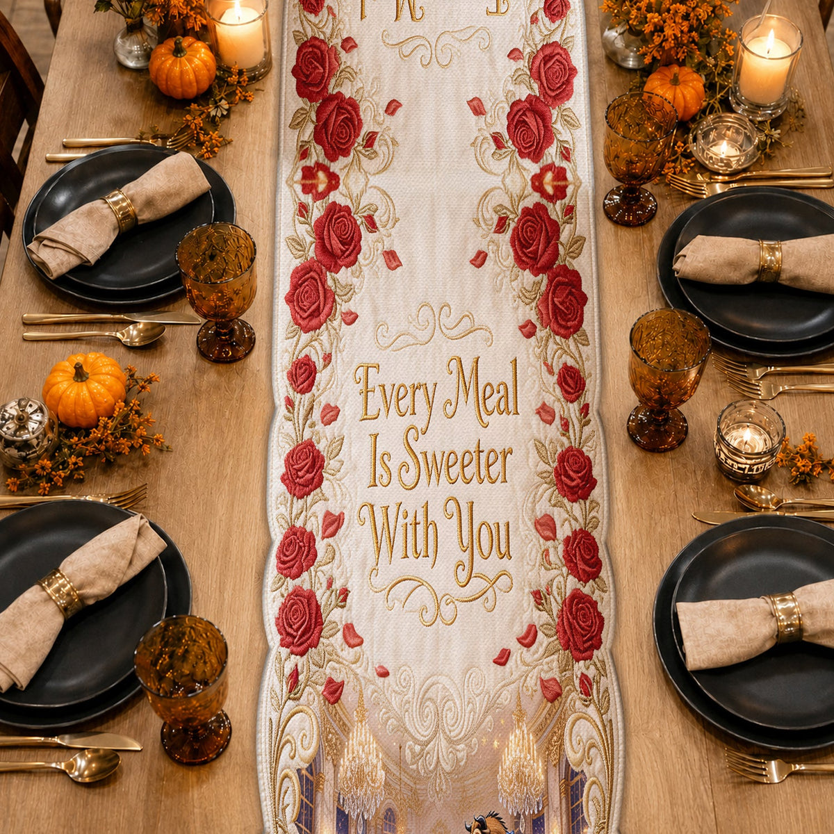 Every Meal Is Sweeter With You - Personalized Beauty And The Beast Table Runner Custom Shape