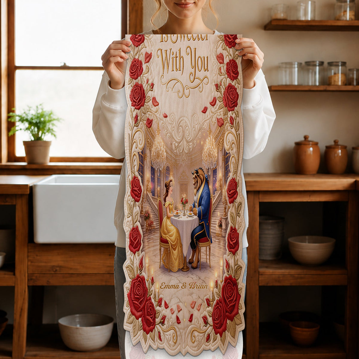 Every Meal Is Sweeter With You - Personalized Beauty And The Beast Table Runner Custom Shape