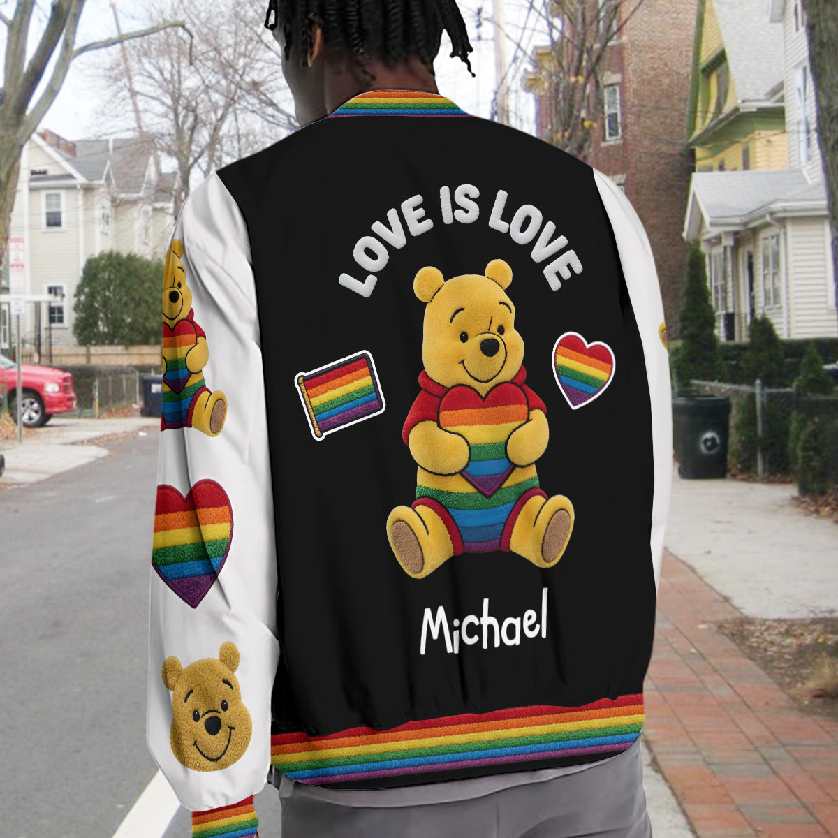 Love Is Love Cute Bear - Personalized LGBT Support Varsity Jacket