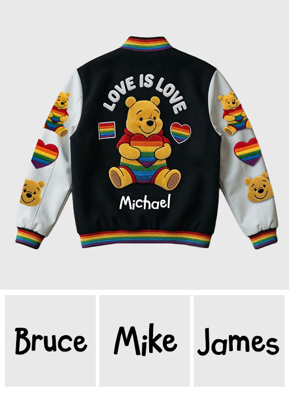 Love Is Love Cute Bear - Personalized LGBT Support Varsity Jacket