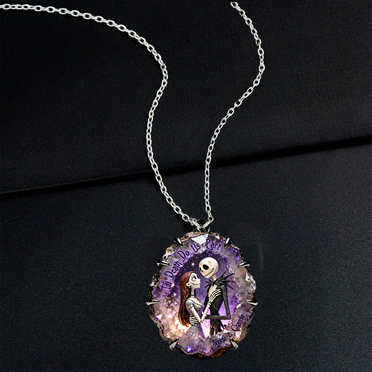 Till Death Do Us Part - Personalized Nightmare Shaped Metal Pendant Necklace