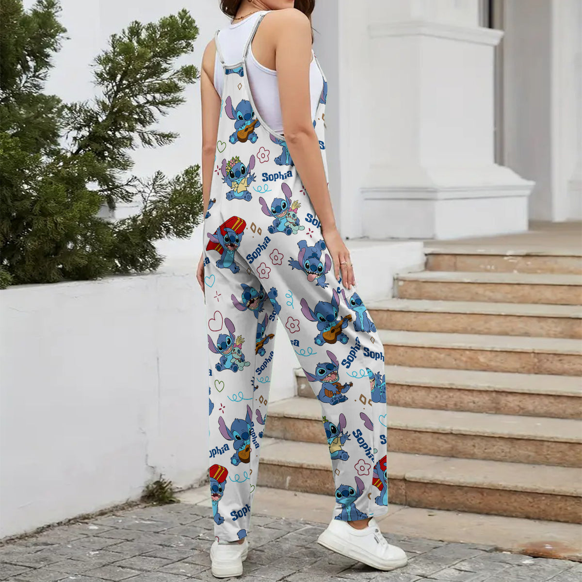 Ohana Alien - Sleeveless Drawstring Jumpsuit With Pockets - Personalized Ohana Loose-Fit Overalls/ Rompers