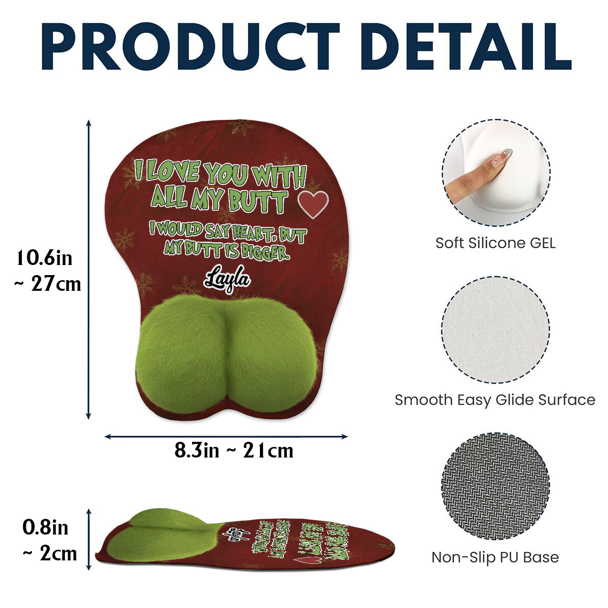 I Love You With All My Butt - Perfect Christmas Gift For Him - Personalized Stole Christmas 3D Mouse Pad