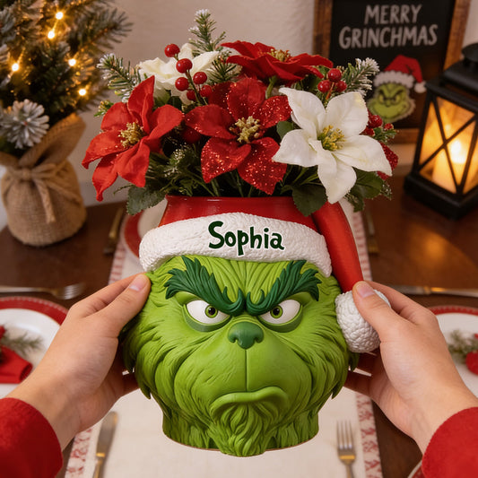 Christmas Green Monster Decoration - Personalized Stole Christmas Acrylic Pot