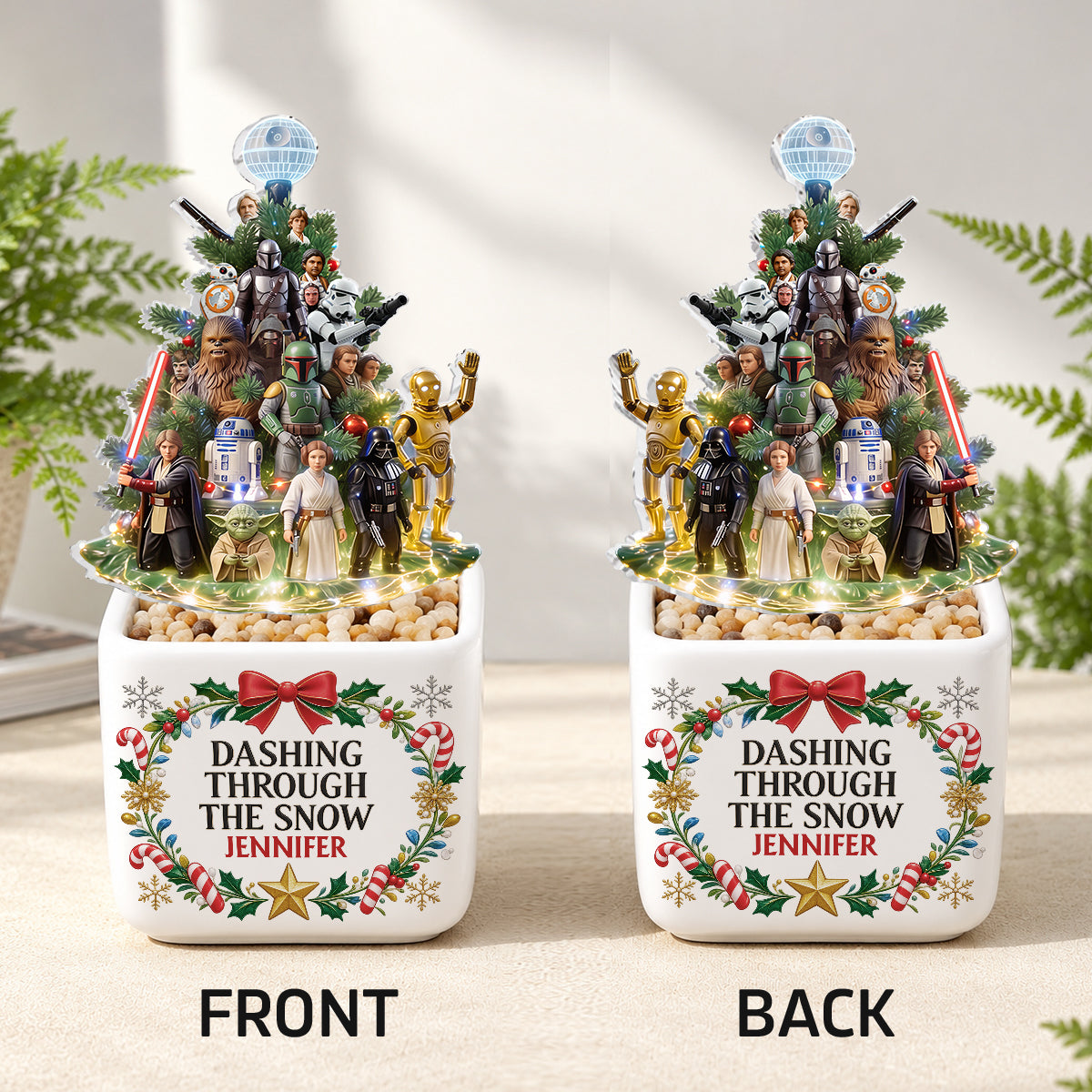Dashing Through The Snow - Personalized The Force LED Light Ceramic Pot