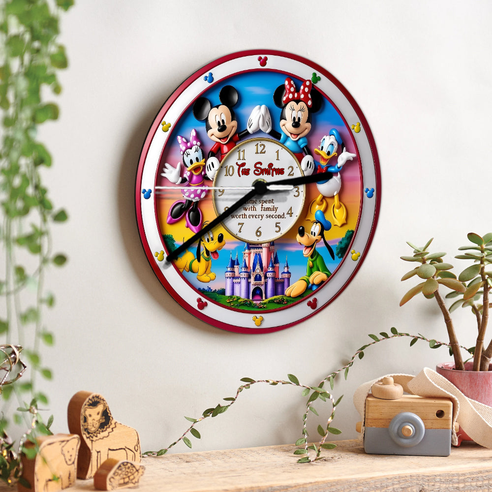 Time Spent With Family Worth Every Second - Personalized Mouse Wall Clock