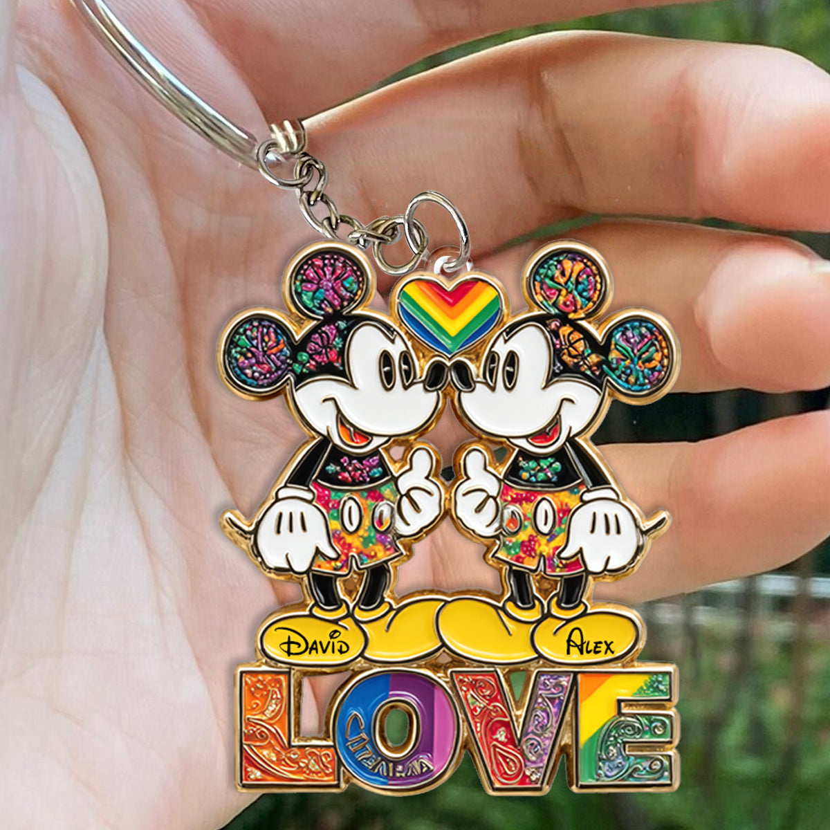 Rainbow Mouse Couple Love - Personalized LGBT Support Keychain