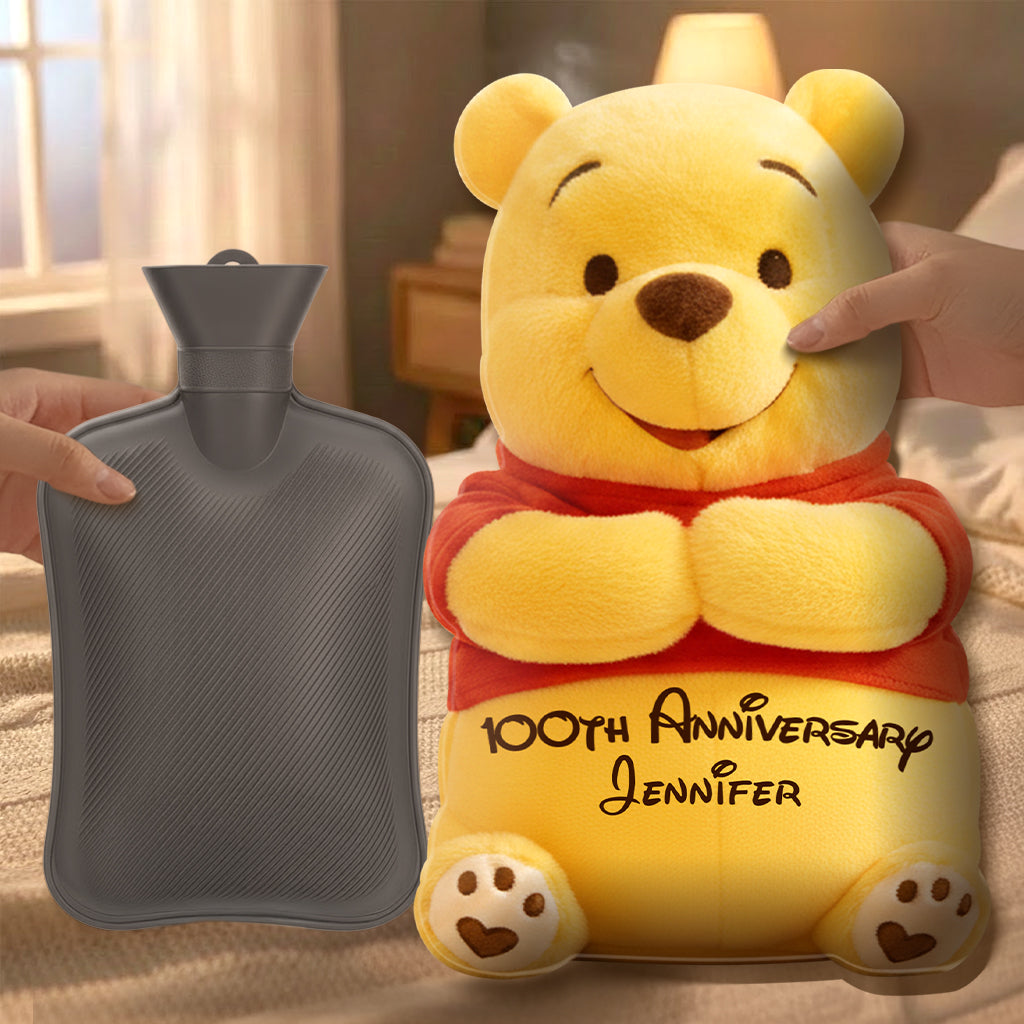 Thoughtful Gift For Girlfriend - Personalized Yellow Bear Hot Water Bottle With Cover