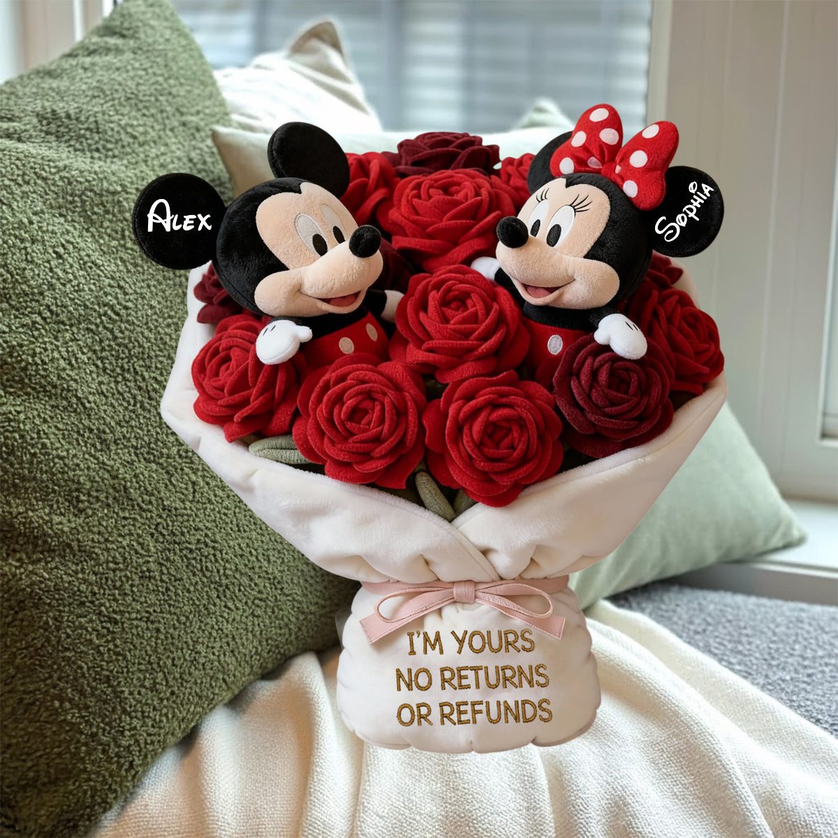 You And Me We Got This Red Rose Bouquet - Personalized Mouse Faux Fur Shaped Pillow