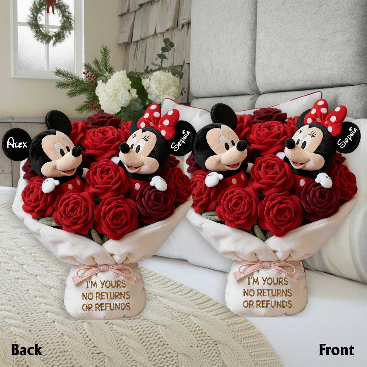 You And Me We Got This Red Rose Bouquet - Personalized Mouse Faux Fur Shaped Pillow
