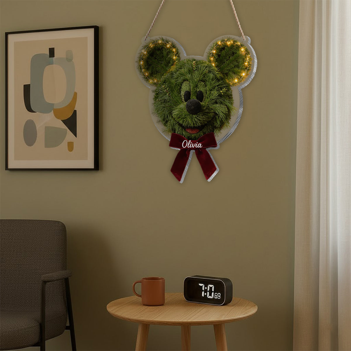 Mouse Ear Wreath Christmas - Personalized Mouse LED Light Acrylic Sign