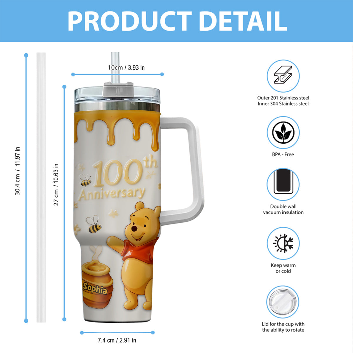 Honey Bear 100th Anniversary - Personalized Mouse Tumbler With Handle