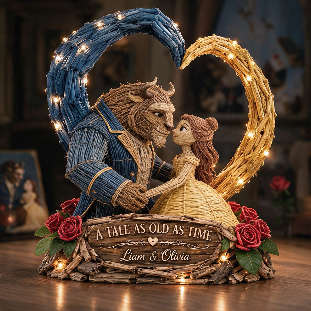 Magic Mouse Couple Heart - Personalized Beauty And The Beast Acrylic LED Night Light