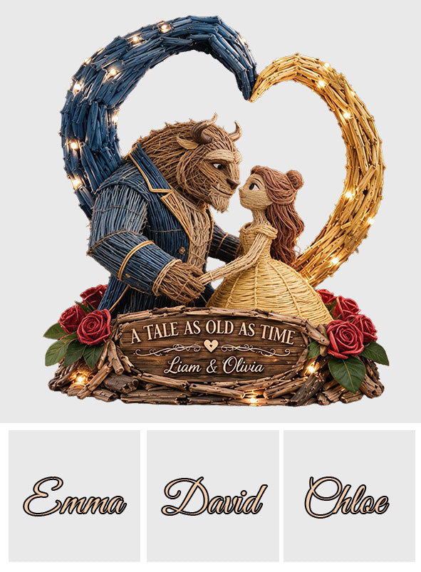 Magic Mouse Couple Heart - Personalized Beauty And The Beast Acrylic LED Night Light
