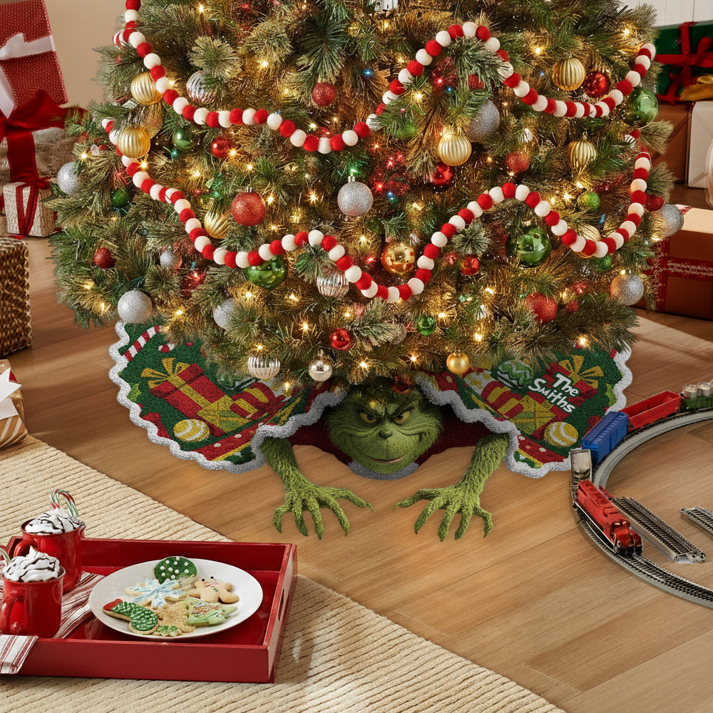 Merry Grinchmas - Personalized Stole Christmas Shaped Tree Skirt