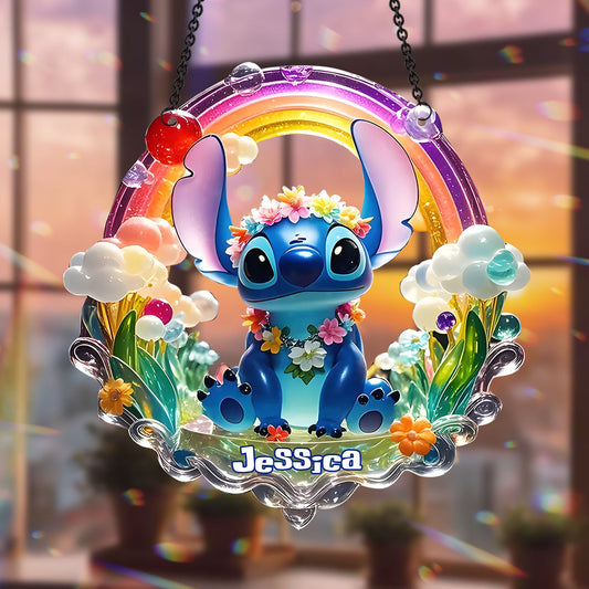 Cute Monster - Personalized Ohana Window Hanging Suncatcher Ornament