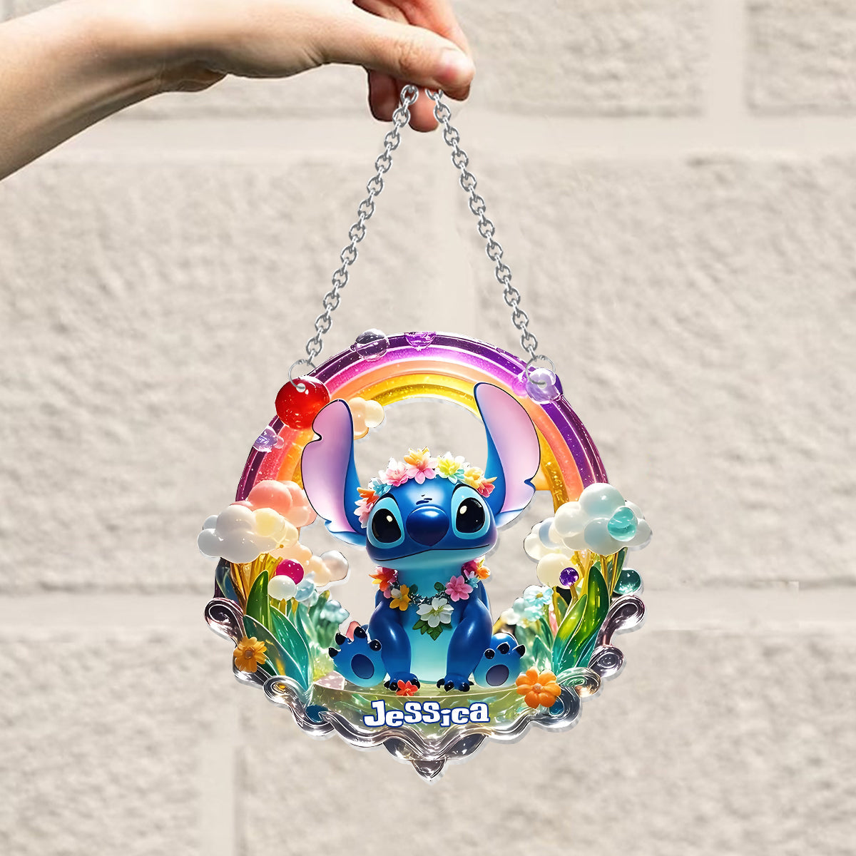 Cute Monster - Personalized Ohana Window Hanging Suncatcher Ornament