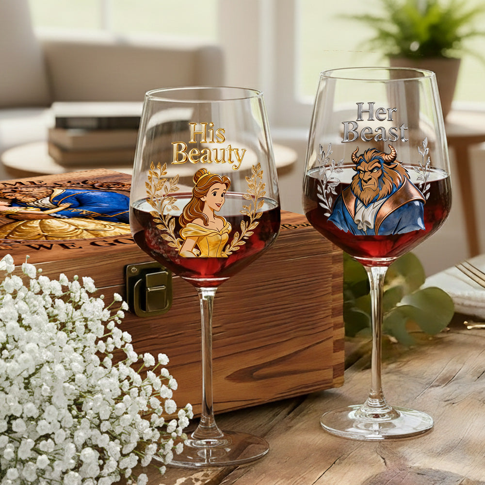 You & Me We Got This - Personalized Beauty And The Beast Wine Glasses Set With Wooden Box