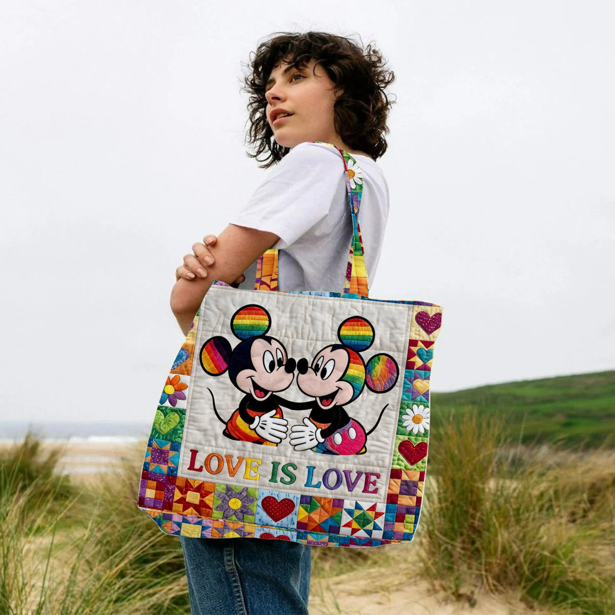 LGBT Pride, Cartoon Mouse - Personalized LGBT Support Quilted Tote Bag