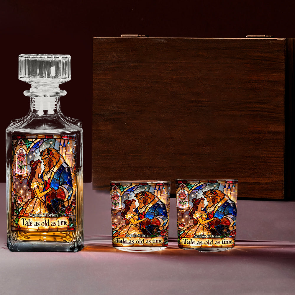 Romantic Fairy Tales - Personalized Beauty And The Beast Whiskey Decanter Set