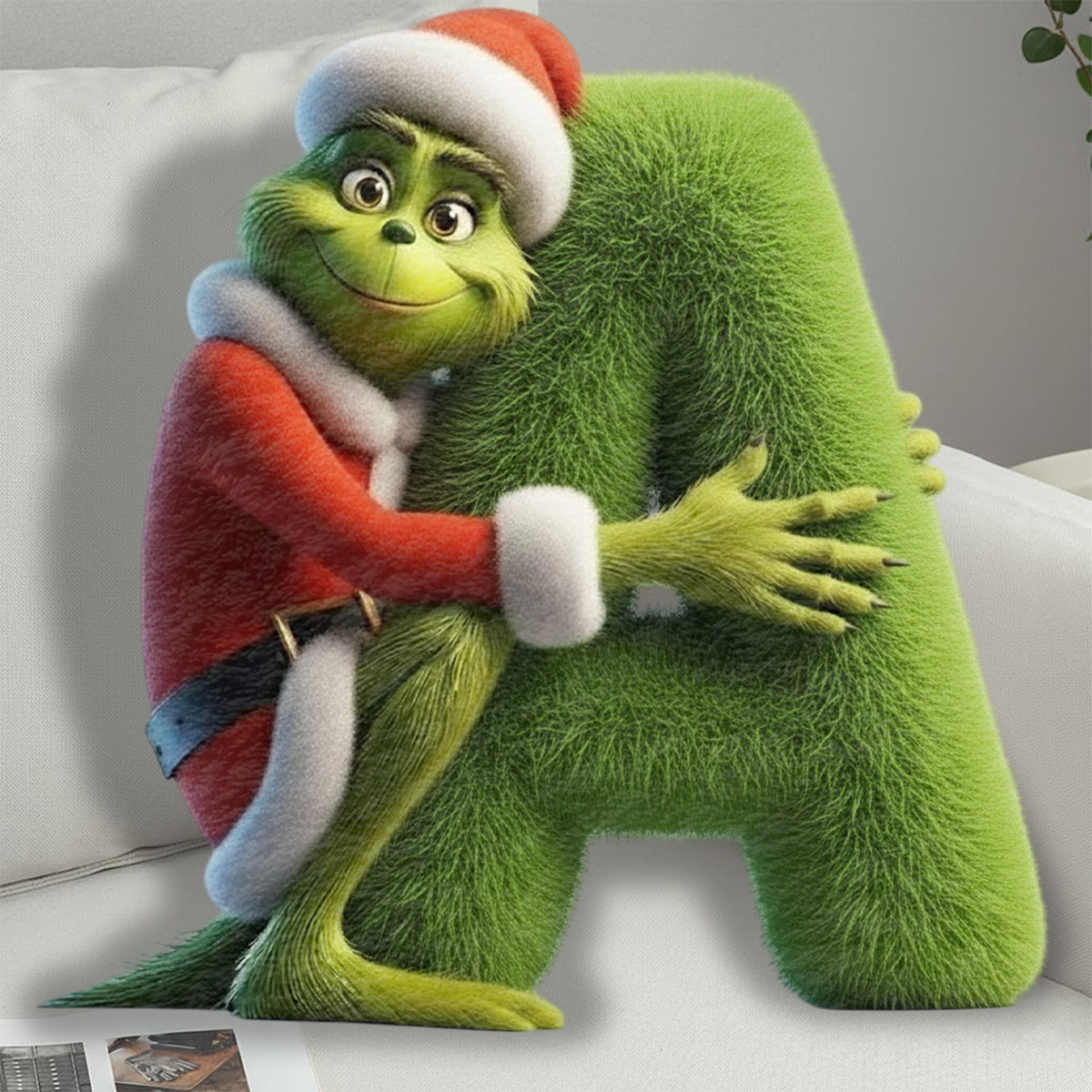 Green Monster Alphabet Christmas Movie - Personalized Stole Christmas Faux Fur Shaped Pillow