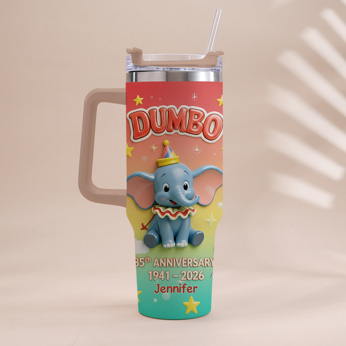 Flying Elephant 85th Anniversary - Personalized Baby Elephant Tumbler With Handle