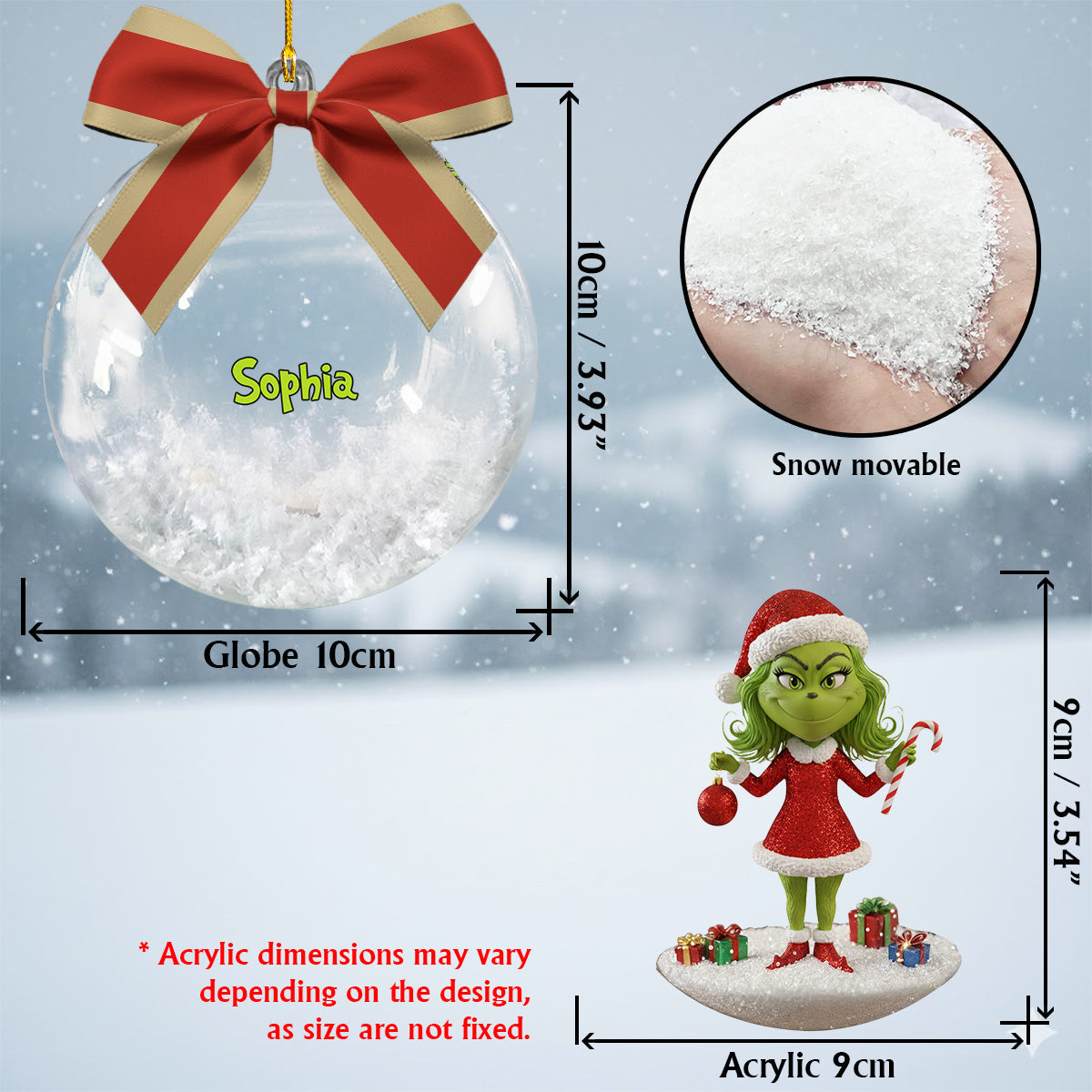 Merry Grinchmas - Personalized Stole Christmas Snow Globe Ornament With Bow