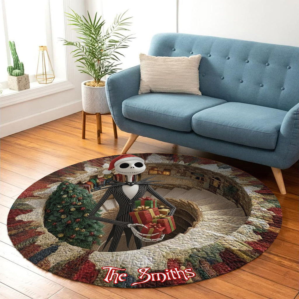 Merry Greenmas - Personalized Nightmare Round Rug