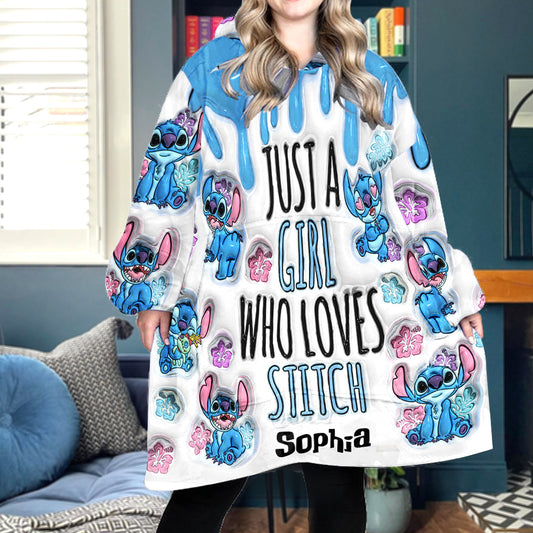 Just A Girl Who Loves Stitch  - Personalized Ohana Blanket Hoodie