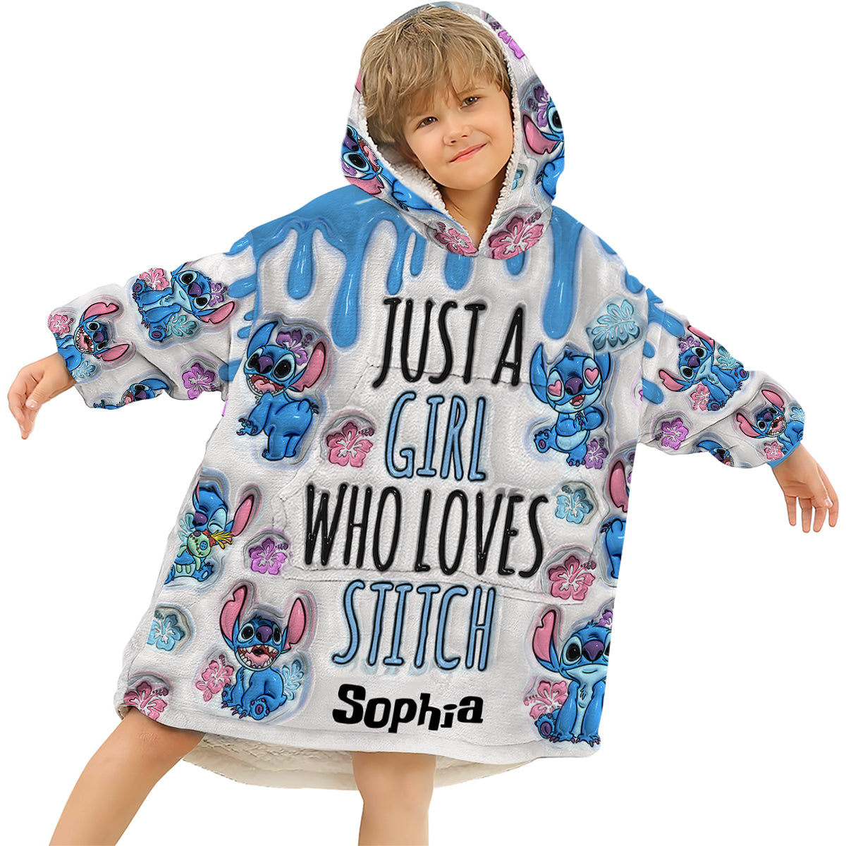 Just A Girl Who Loves Stitch  - Personalized Ohana Blanket Hoodie