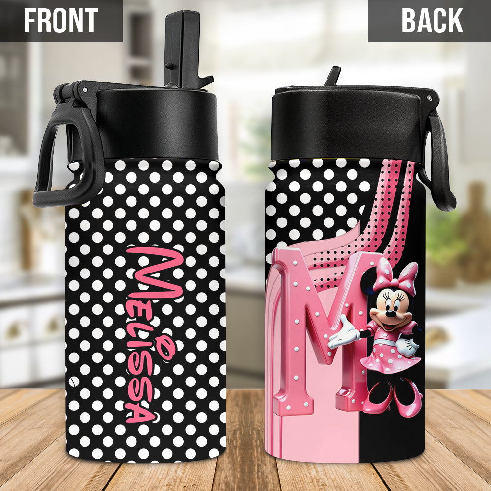 Pink Letter Mouse Ears - Personalized Kid Kids Water Bottle