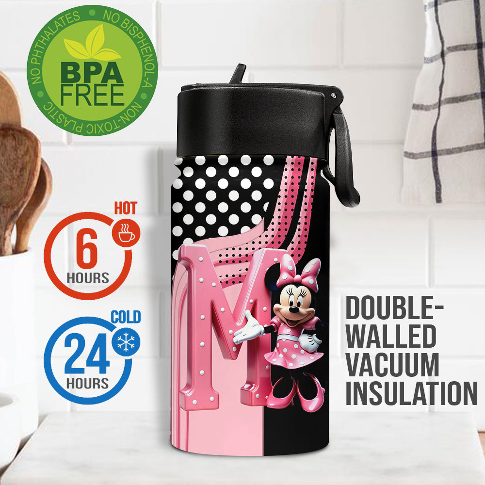 Pink Letter Mouse Ears - Personalized Kid Kids Water Bottle