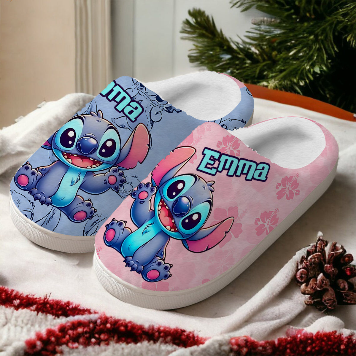 Pink And Blue Ohana - Personalized Ohana Slippers