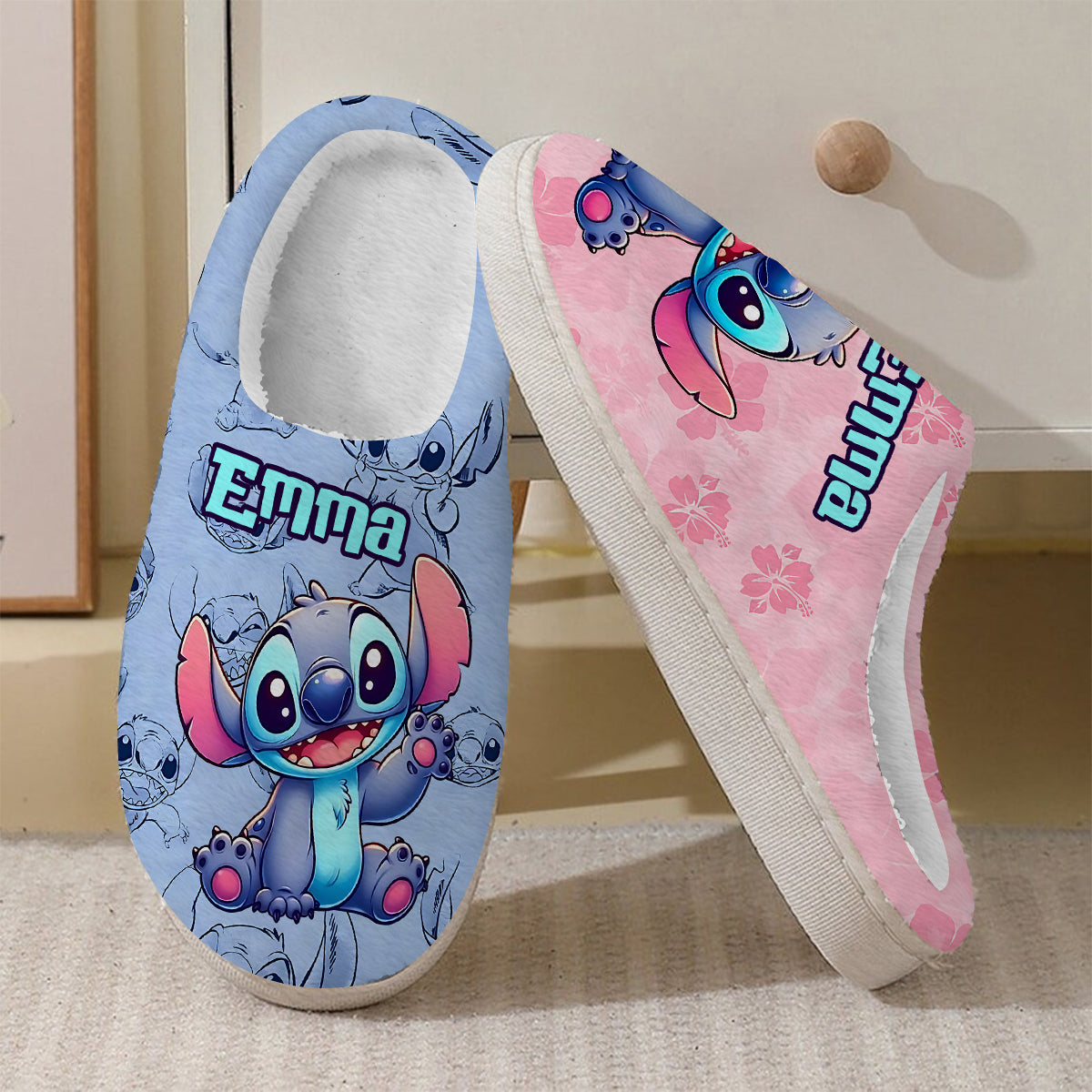 Pink And Blue Ohana - Personalized Ohana Slippers