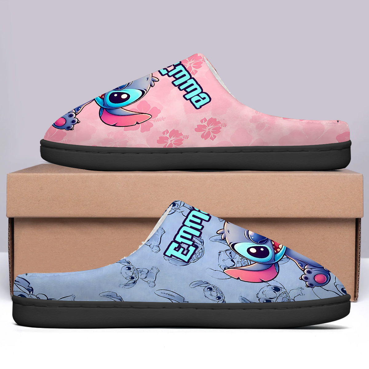 Pink And Blue Ohana - Personalized Ohana Slippers