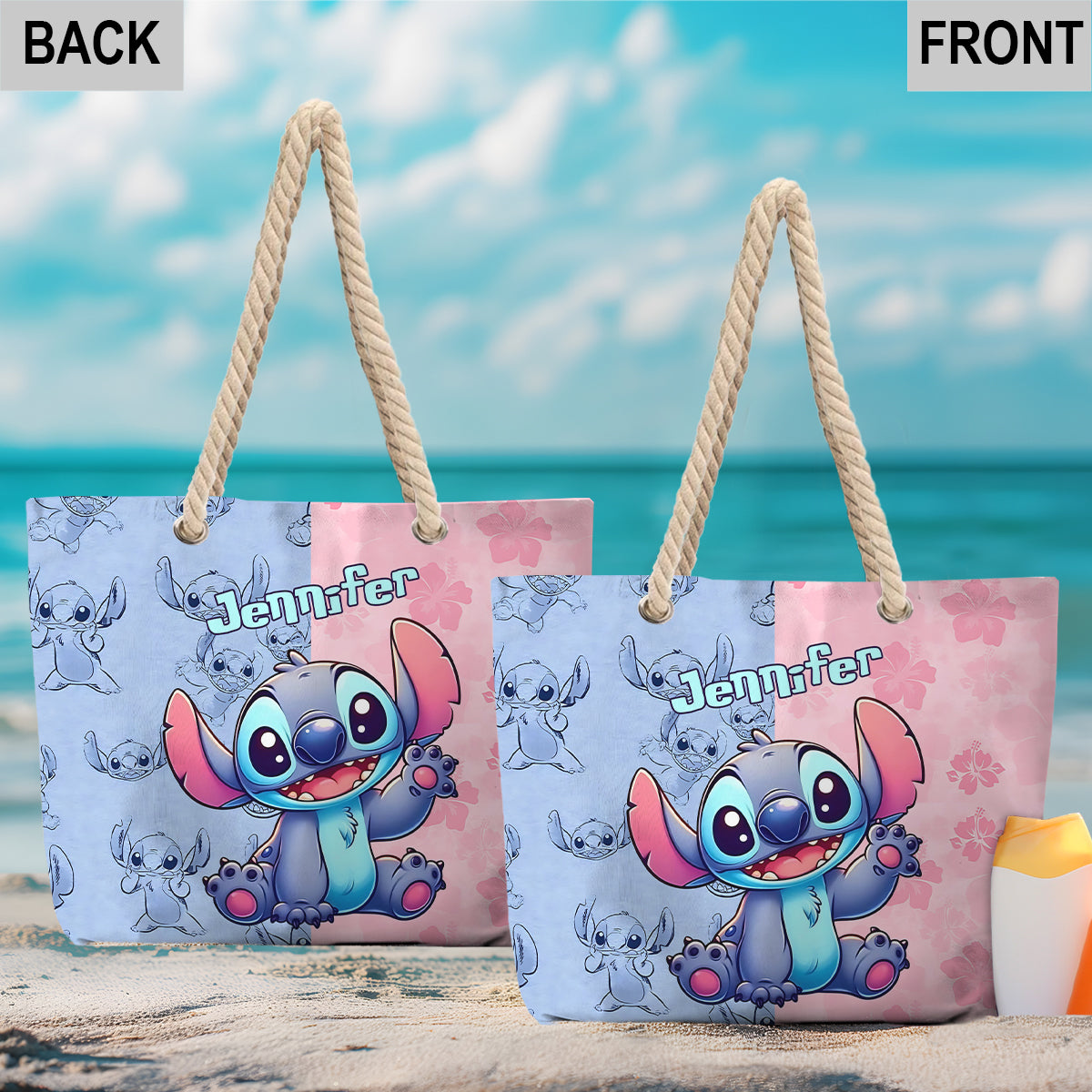 Pink And Blue Ohana - Personalized Ohana Beach Bag