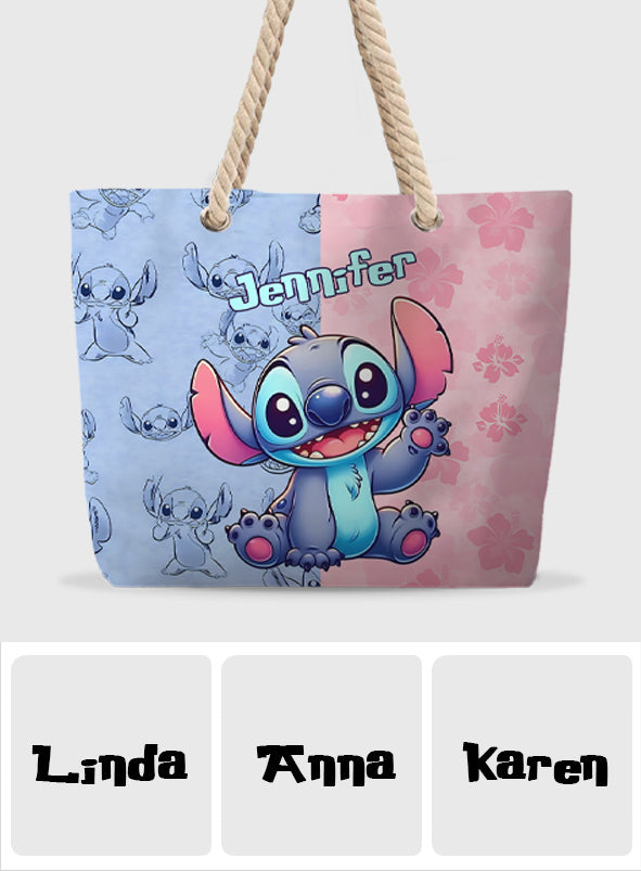 Pink And Blue Ohana - Personalized Ohana Beach Bag