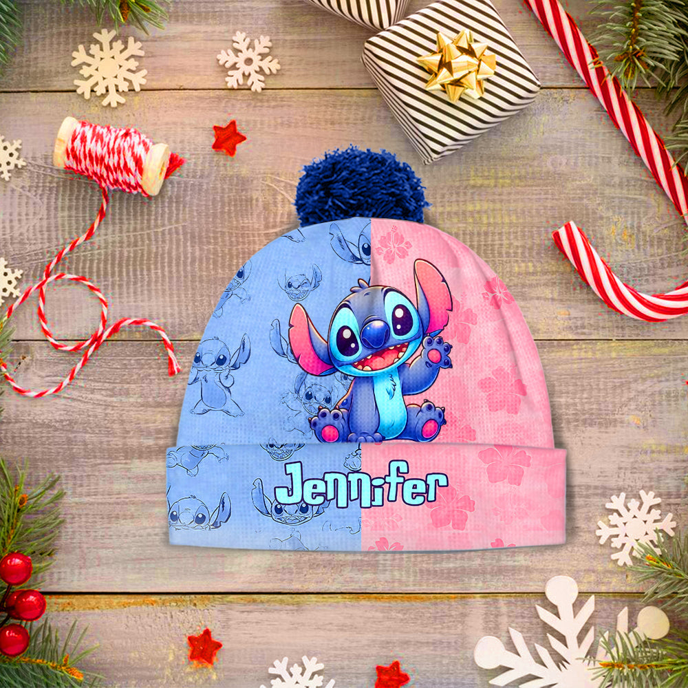 Pink And Blue Ohana - Personalized Ohana Beanie Hat