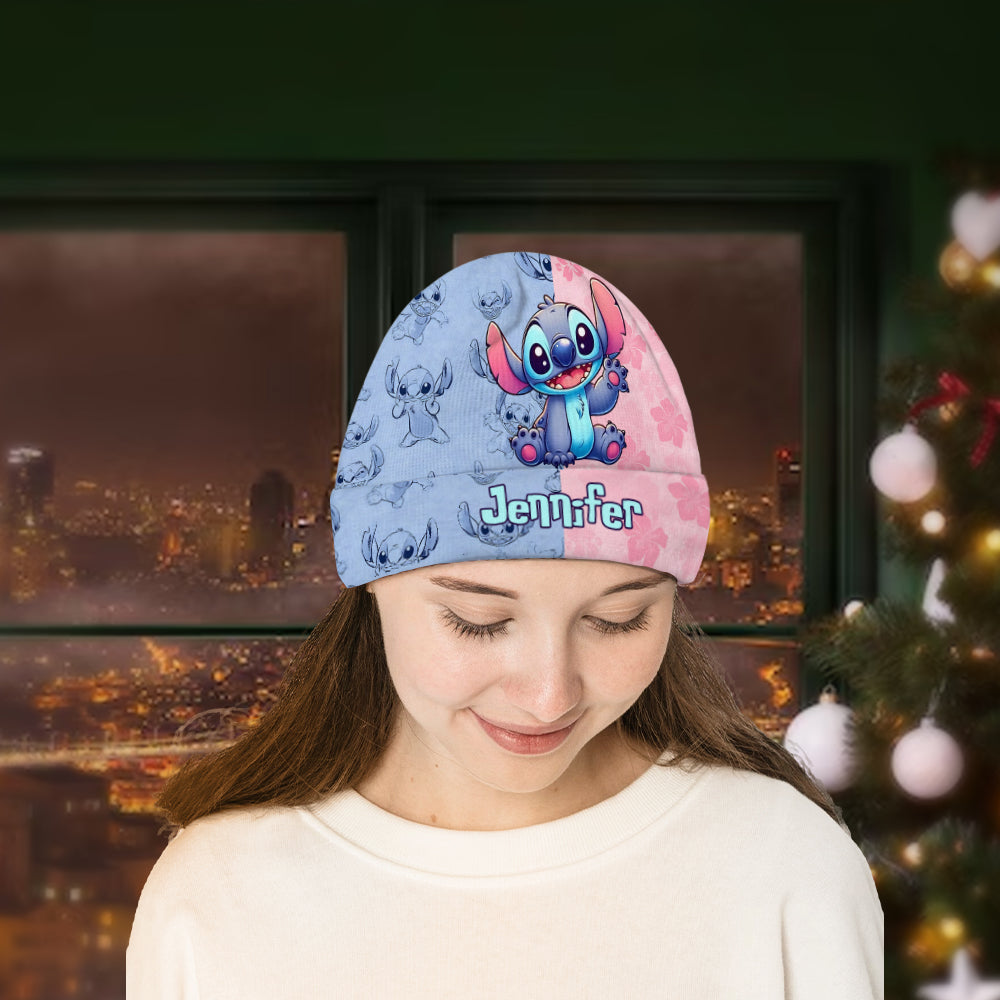 Pink And Blue Ohana - Personalized Ohana Beanie Hat