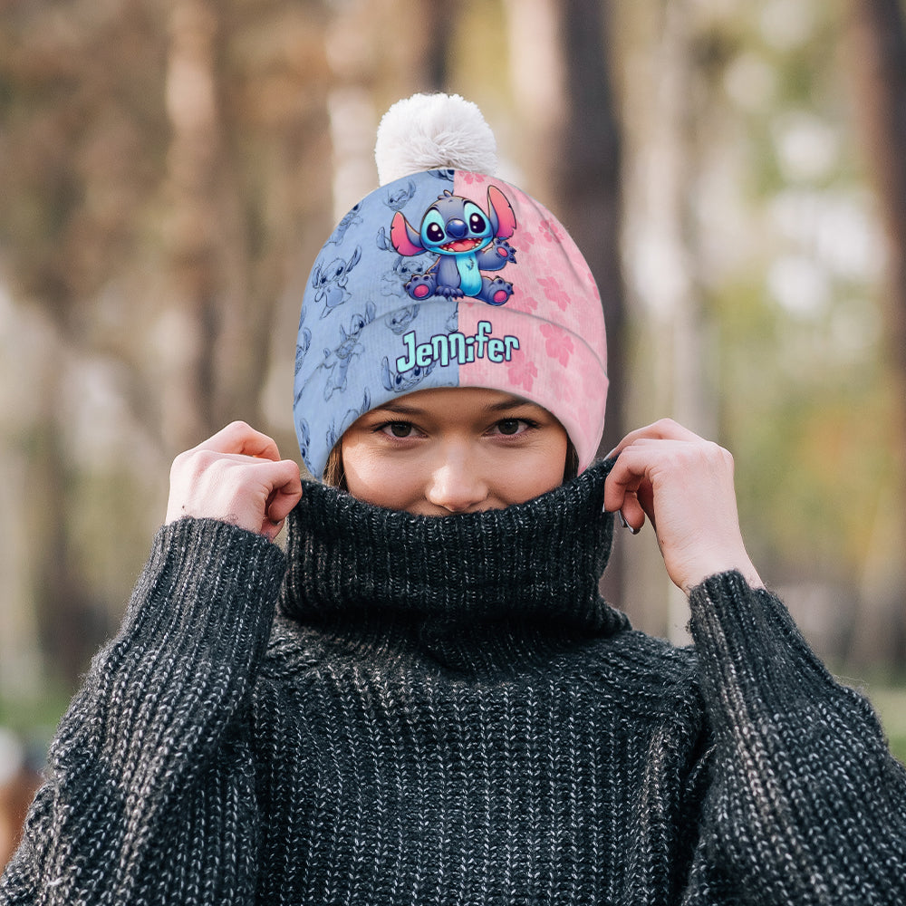 Pink And Blue Ohana - Personalized Ohana Beanie Hat