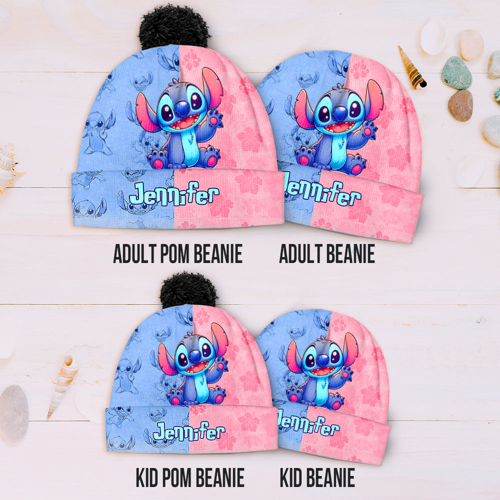 Pink And Blue Ohana - Personalized Ohana Beanie Hat